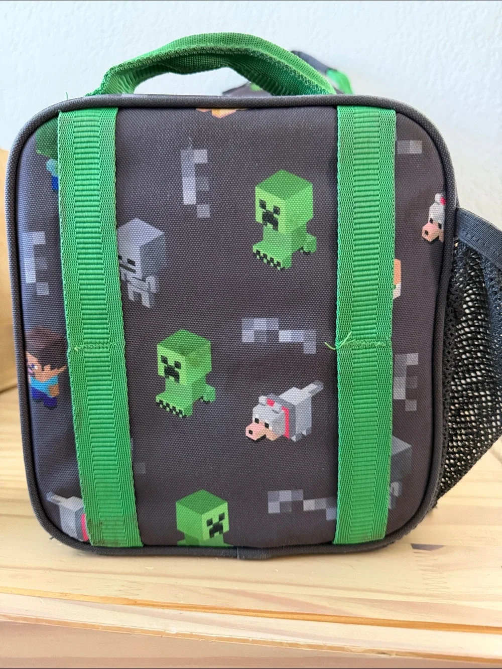 Minecraft Pottery Barn kids Gray & Green Backpack Set with Lunch Bag and Bottle